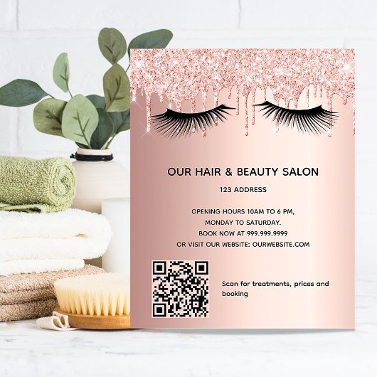 Schoonheidssalon roze gouden glitters make-up QR-c Flyer