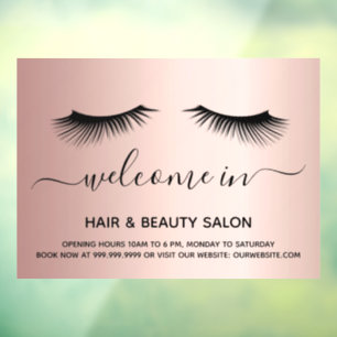 Schoonheidssalon roze gouden wimpers welkom raamsticker