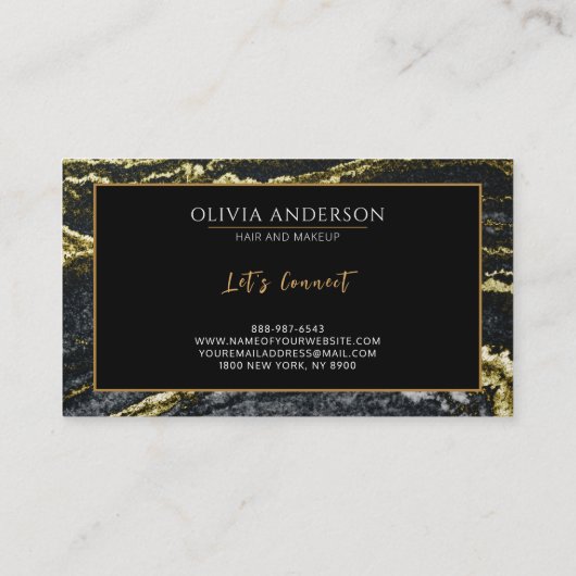 Schoonheidssalon Zwart Wit Goud Glitter Marmer Aga Visitekaartje (Achterkant)