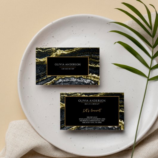 Schoonheidssalon Zwart Wit Goud Glitter Marmer Aga Visitekaartje