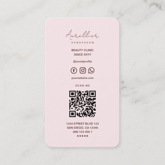 Schoonheidsspecialiste Elegant Roze Esthetisch Visitekaartje (Achterkant)