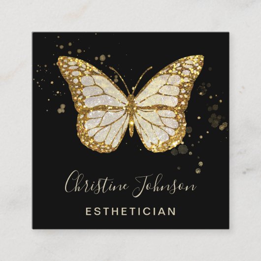 schoonheidsspecialiste faux glitter butterfly vierkante visitekaartje (Voorkant)