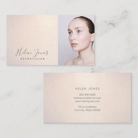 schoonheidsspecialiste faux glitter champagne visitekaartje (Voorkant / Achterkant)