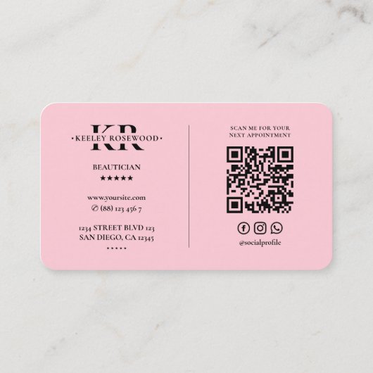 Schoonheidsspecialiste Roze Pastel Modern Visitekaartje (Achterkant)