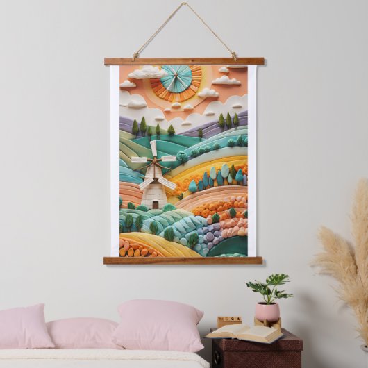 Schoonheidstijd voor zon, wolken, bomen en bloemen hangend wandkleed (Slaapkamer)