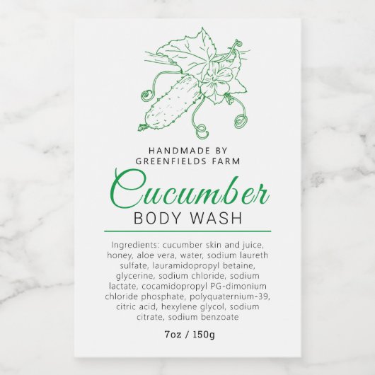 Schoonheidswaslabel komkommer logo of aangepast wijn etiket (Enkel label)