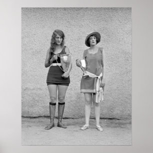 Schoonheidswedstrijd in bad, 1922. Oude foto Poster