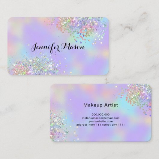 Schoonheidszaken Elegante Holografische Glitter Pa Visitekaartje (Voorkant / Achterkant)