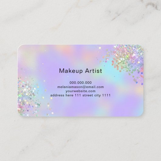 Schoonheidszaken Elegante Holografische Glitter Pa Visitekaartje (Achterkant)