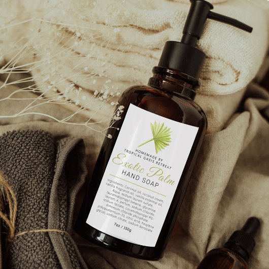 Schoonheidszeepetiket tropische palm logo of douan voedselcontainer etiket