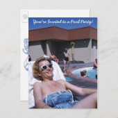  schoonheidszondbader in een blauw zwempak uitnodiging briefkaart (Voorkant / Achterkant)