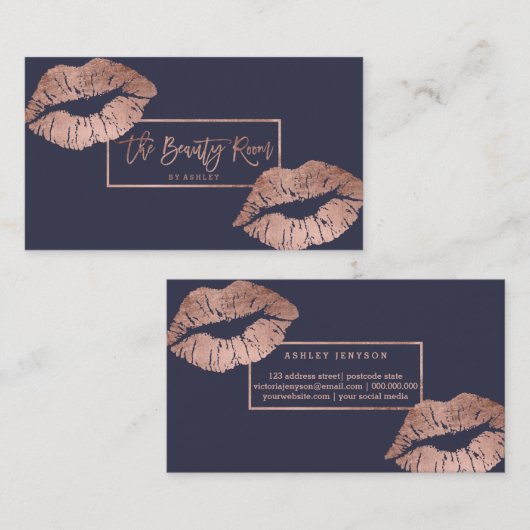 Schoonkamer typografie lippen faux roos gold visitekaartje (Voorkant / Achterkant)