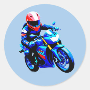 Schoonlijnige pictogram van motorrijder met minima ronde sticker
