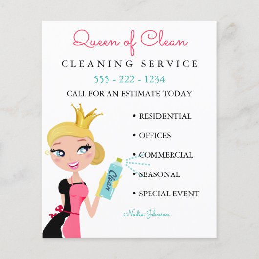 Schoonmaak Dienst Blond Karakter Kroon Flyer (Voorkant)