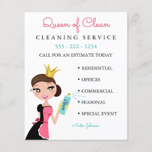 Schoonmaak Dienst Brunette Karakter Kroon Flyer