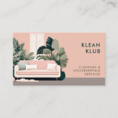 Schoonmaak Diensten Housekeeping Retro Pink Classy Visitekaartje (Voorkant)