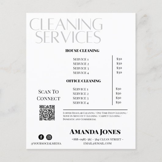 Schoonmaak Diensten Maid Prijs Zwart-wit Flyer (Voorkant)