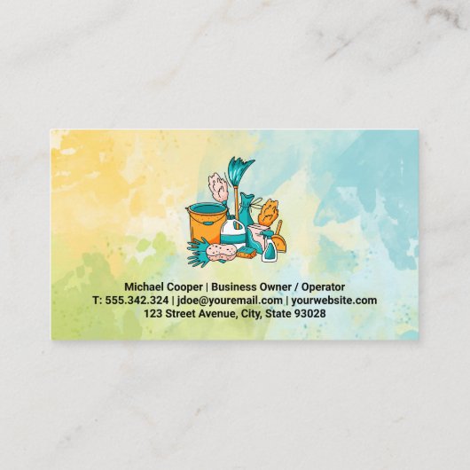 Schoonmaak Huis Services Tools | Man met vacuüm Visitekaartje (Achterkant)