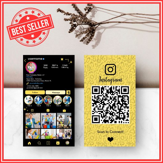 Schoonmaak Instagram Geel Housekeeping Maid QR Visitekaartje