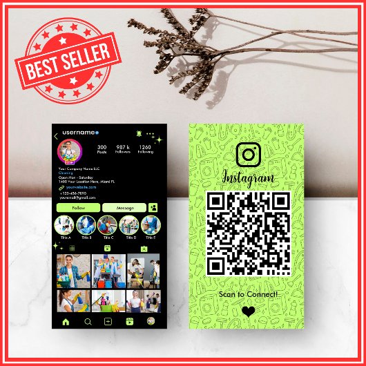 Schoonmaak Instagram Lime Green Housekeeping Maid  Visitekaartje