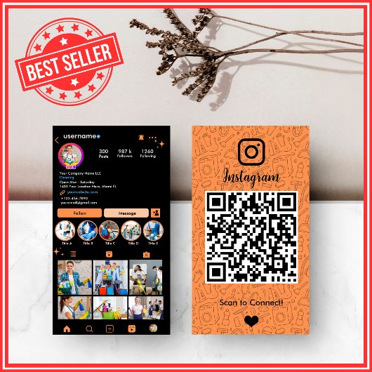 Schoonmaak Instagram Oranje huishoudster QR Visitekaartje