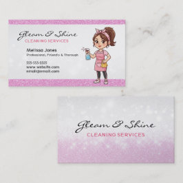 Schoonmaak Lady Cleaner Vrouw Roze Faux Glitter Visitekaartje