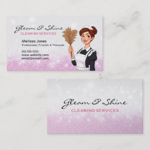 Schoonmaak Lady Traditionele Maid Roze Faux Glitte Visitekaartje