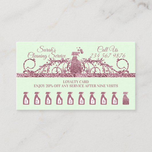 Schoonmaak Maid Janitorial sparkle Huishouden groe Klantenkaartje (Voorkant)