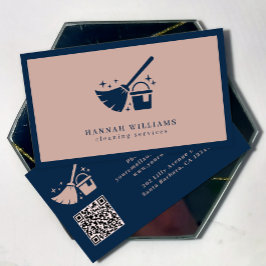 Schoonmaak op zee en Roos - Roze - QR - code Visitekaartje