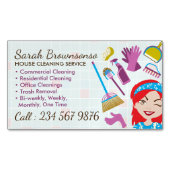 Schoonmaak Rode Janitorial Lady Tegel Wassen Magnetisch Visitekaartje (Voorkant)