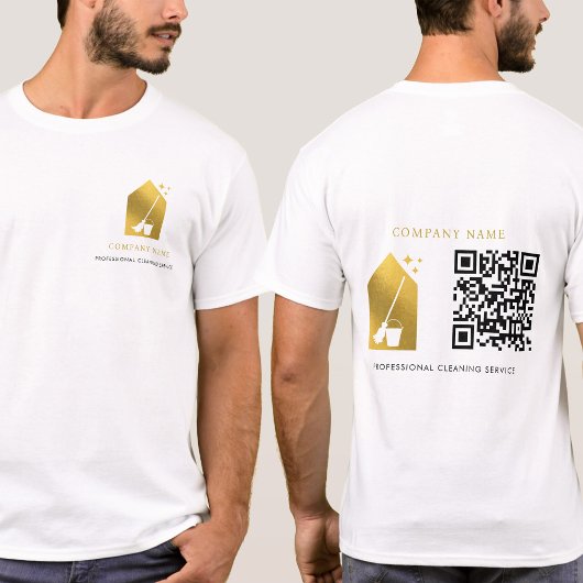 Schoonmaak Schoonmaakdienst Gouden Logo QR Code Wi T-shirt