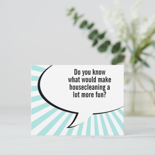schoonmaak schoonmaakster grap briefkaart (Staand voorkant)