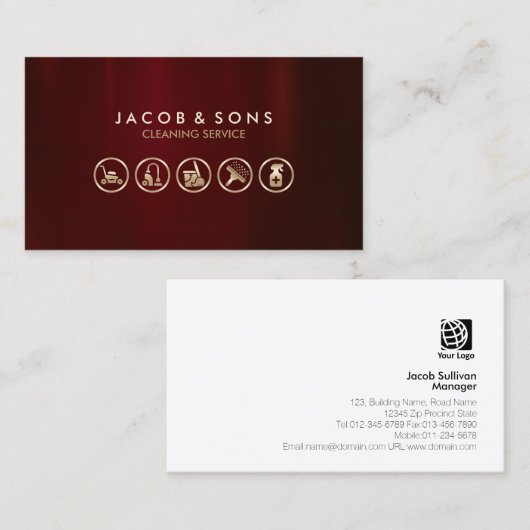 Schoonmaak Service Gouden Iconen Rood Metaal Textu Visitekaartje (Voorkant / Achterkant)