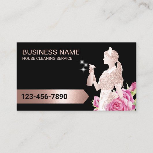 Schoonmaak Service Modern Roos Goud Maid Floral Visitekaartje (Voorkant)