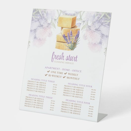 Schoonmaak Service Waterverf Zeep prijslijst Reclamebord Met Voetstuk (Voorkant)