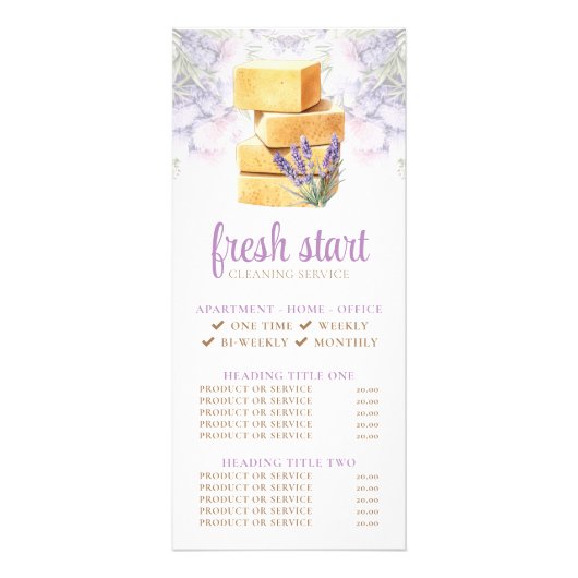 Schoonmaak Service Waterverf Zeep prijslijst Reclamekaart (Voorkant)