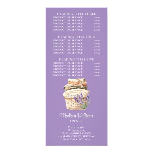 Schoonmaak Service Waterverf Zeep prijslijst Reclamekaart (Achterkant)