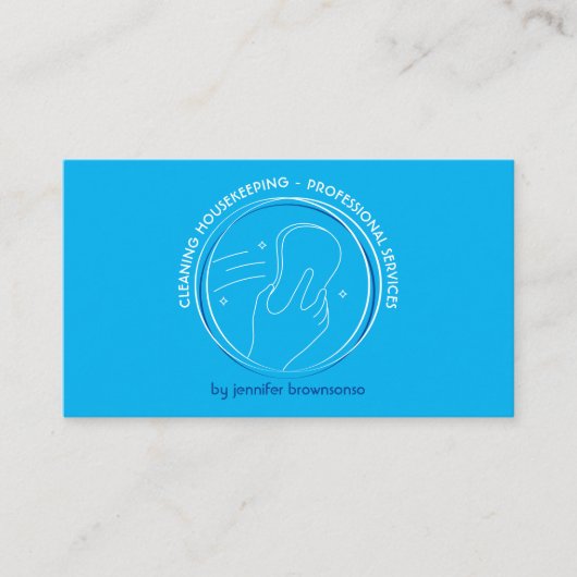 Schoonmaak Spons en Hand met Sterren op Blauw Visitekaartje (Voorkant)