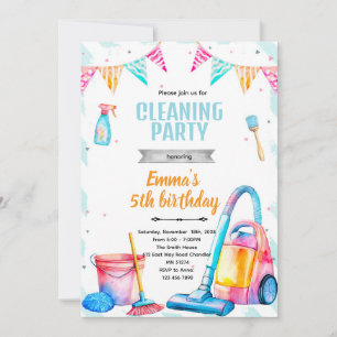 Schoonmaak thema meisje feest uitnodiging