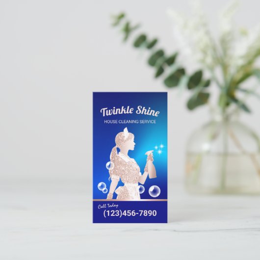 Schoonmaak van het huis Service Blue Maid Housekee Visitekaartje (Staand voorkant)