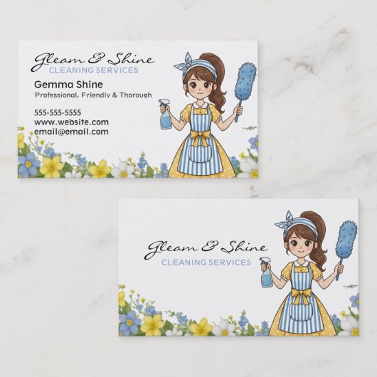 Schoonmaak Visitekaartjes Bloemen & Cartoon Cleane (Voorkant / Achterkant)