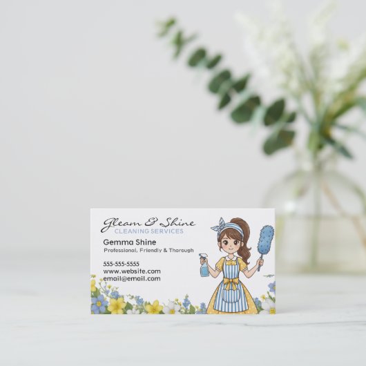 Schoonmaak Visitekaartjes Bloemen & Cartoon Cleane (Staand voorkant)