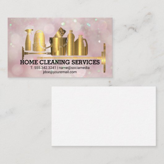 Schoonmaakartikelen Goud Metaal | Roze Boke Visitekaartje (Voorkant / Achterkant)
