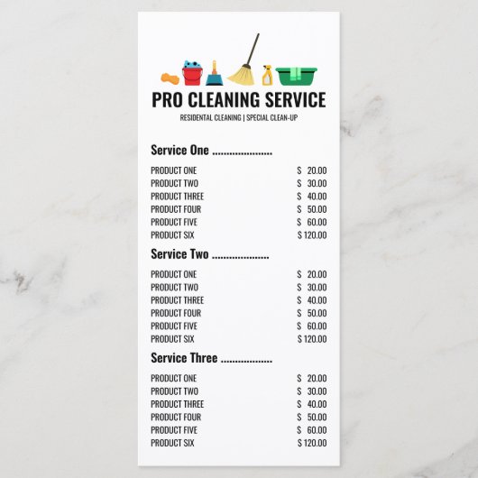 Schoonmaakartikelen Menu (Voorkant)