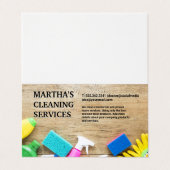 Schoonmaakartikelen op tafel visitekaartje (Buitenkant ongevouwen)