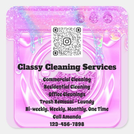 Schoonmaakbare portier QRCode Logo Drips Pinky Vierkante Sticker (Voorkant)