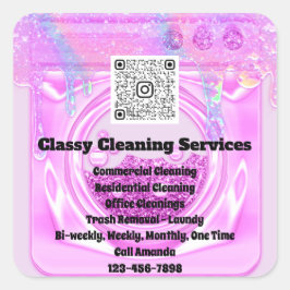 Schoonmaakbare portier QRCode Logo Drips Pinky Vierkante Sticker