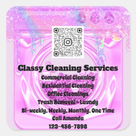 Schoonmaakbare portier QRCode Logo Drips Pinky Vierkante Sticker