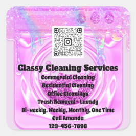 Schoonmaakbare portier QRCode Logo Drips Pinky Vierkante Sticker