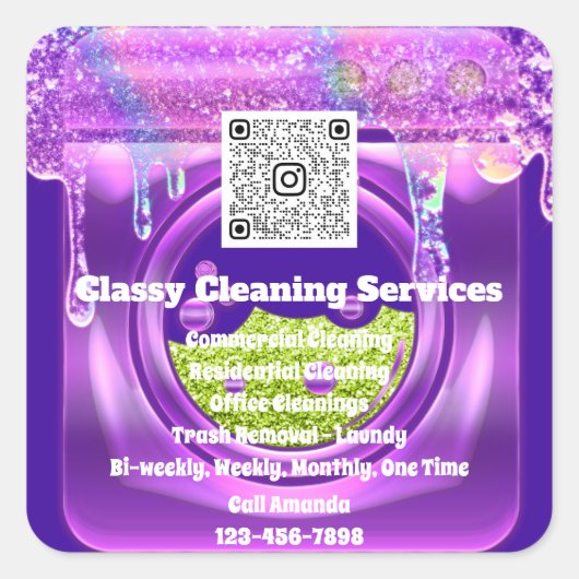 Schoonmaakbare portier QRCode-Logo Paars Vierkante Sticker (Voorkant)